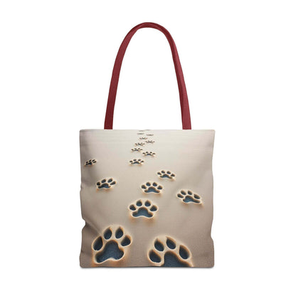 Paw Print Tote Bag with red handles, ideal for pet lovers and dog walks.