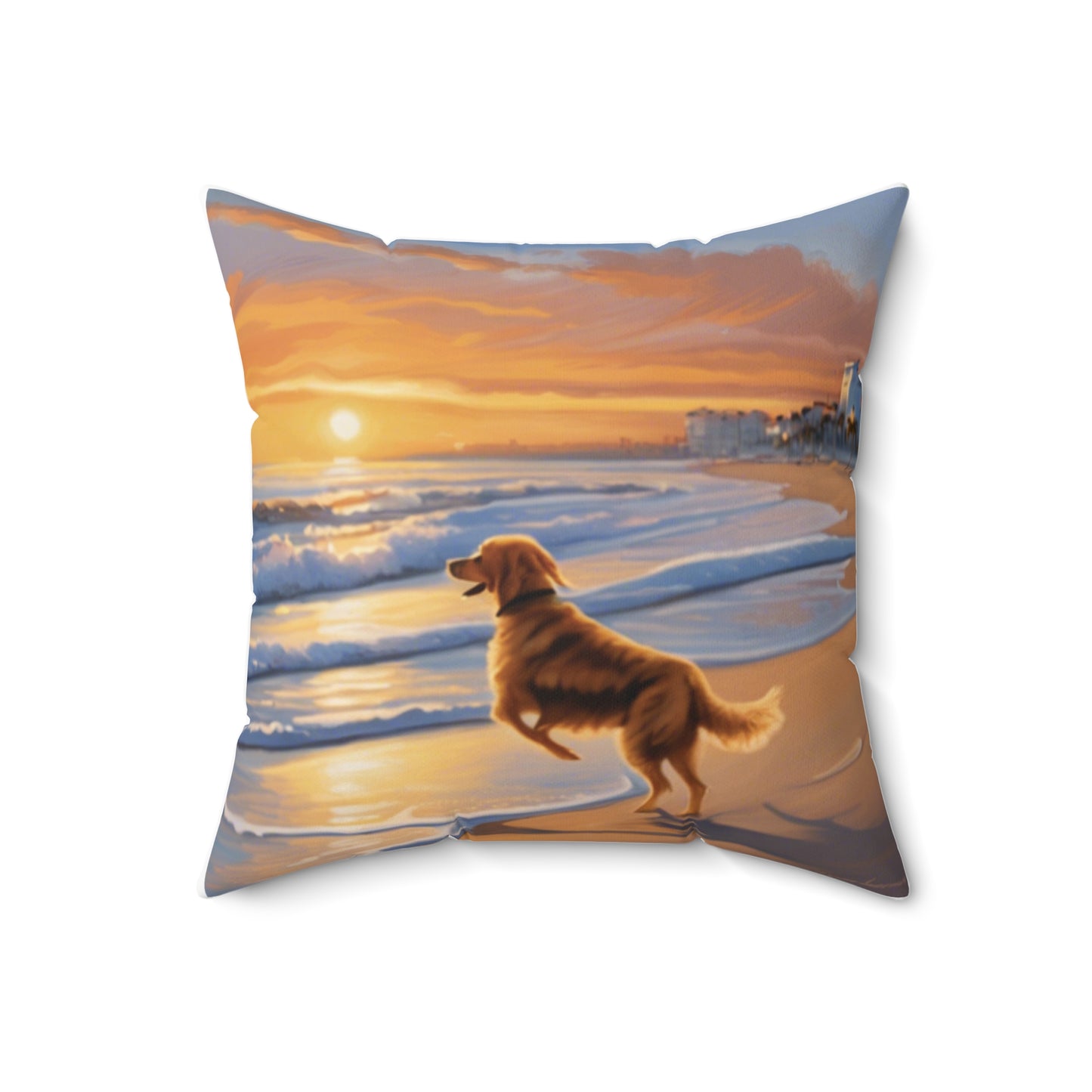 Beach Dog Spun Polyester Square Pillow