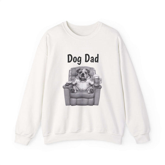 Dog Dad Sweatshirt – Funny Bulldog in Recliner Crewneck for Dog Lovers