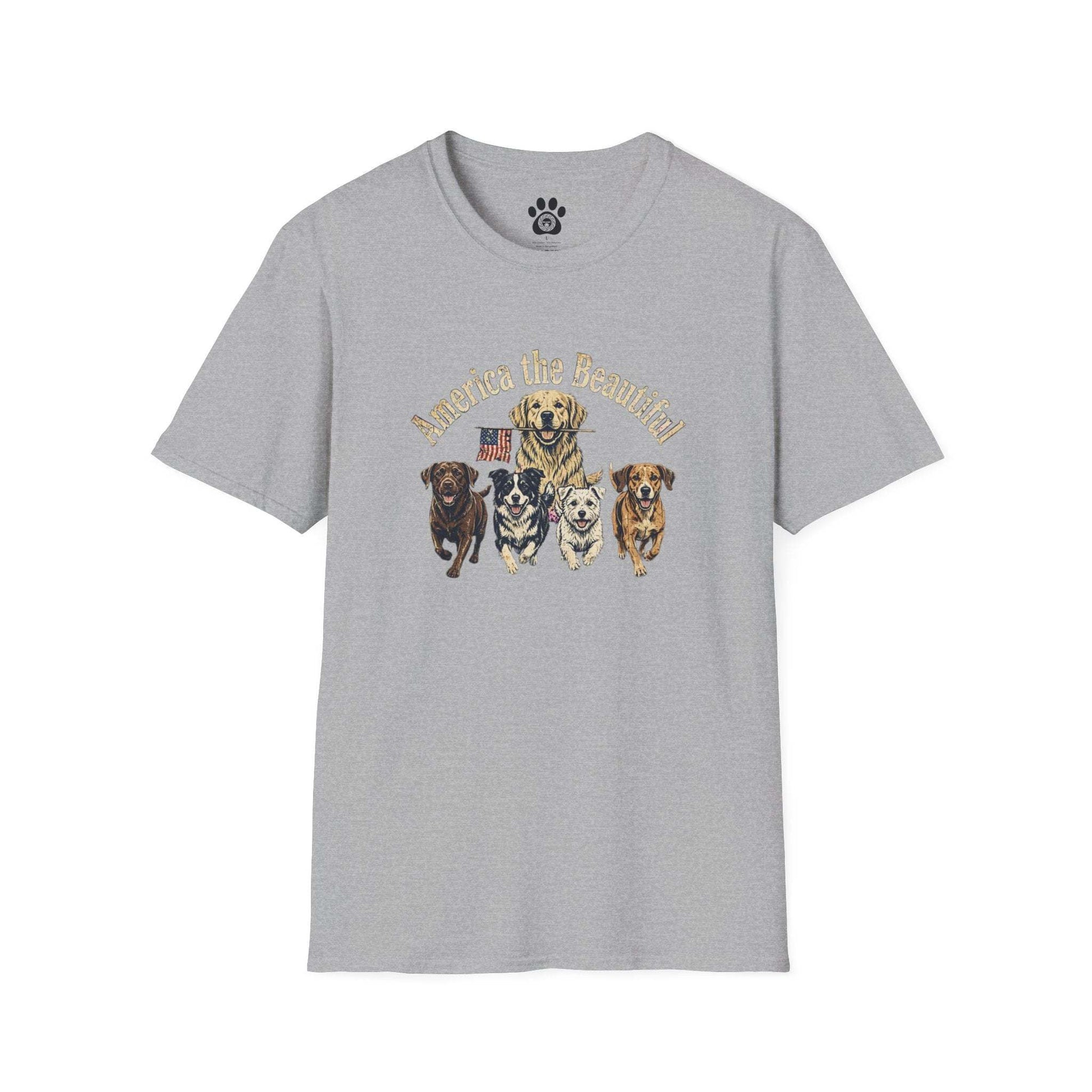 Unisex Vintage America the Beautiful dog graphic soft cotton T-shirt by Skylaki Brand