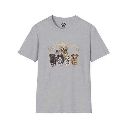 Unisex Vintage America the Beautiful dog graphic soft cotton T-shirt by Skylaki Brand