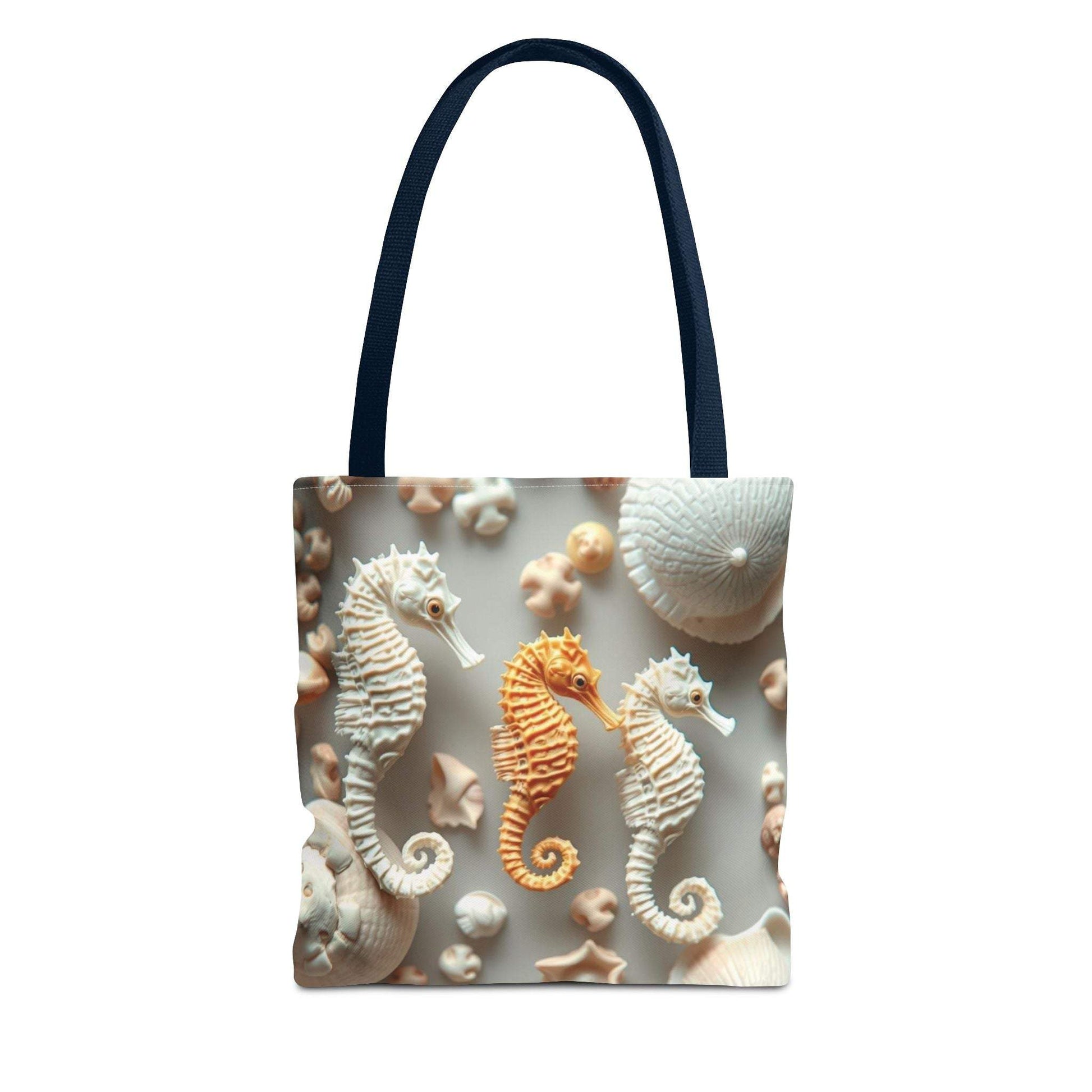 Seahorse-themed beach tote bag with vibrant seahorse imagery, perfect for ocean lovers and casual outings.