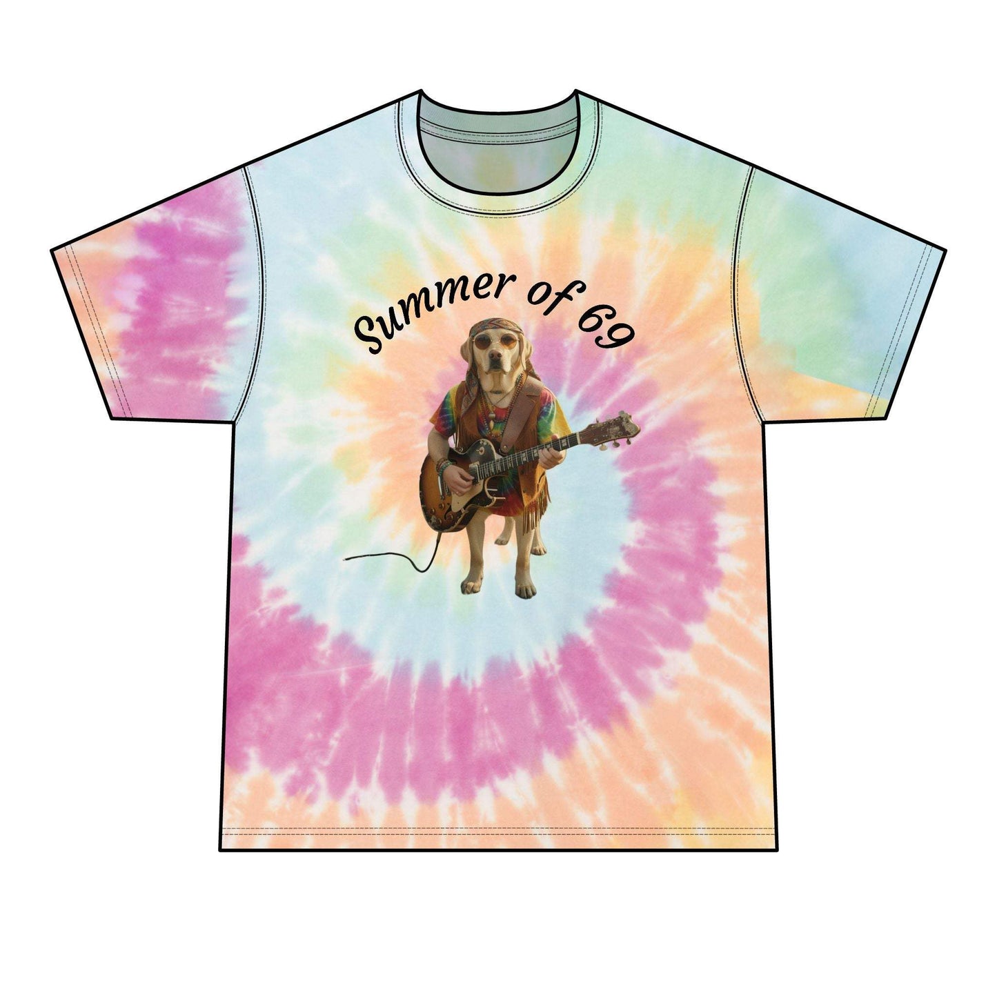 Men's Tie Dye Tee — Retro Guitar-Playing Dog Graphic Shirt
