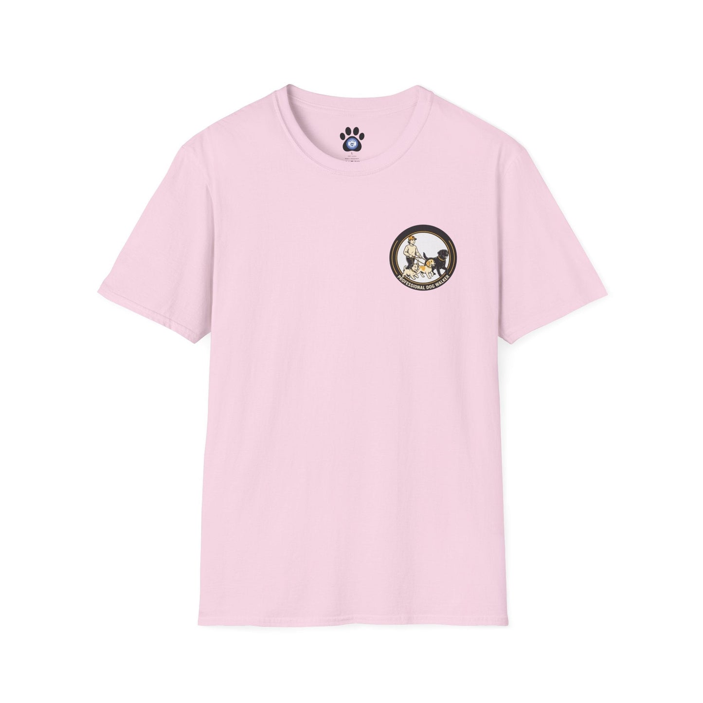 Black and white dog illustration on professional dog walker shirt by Skylaki Brand