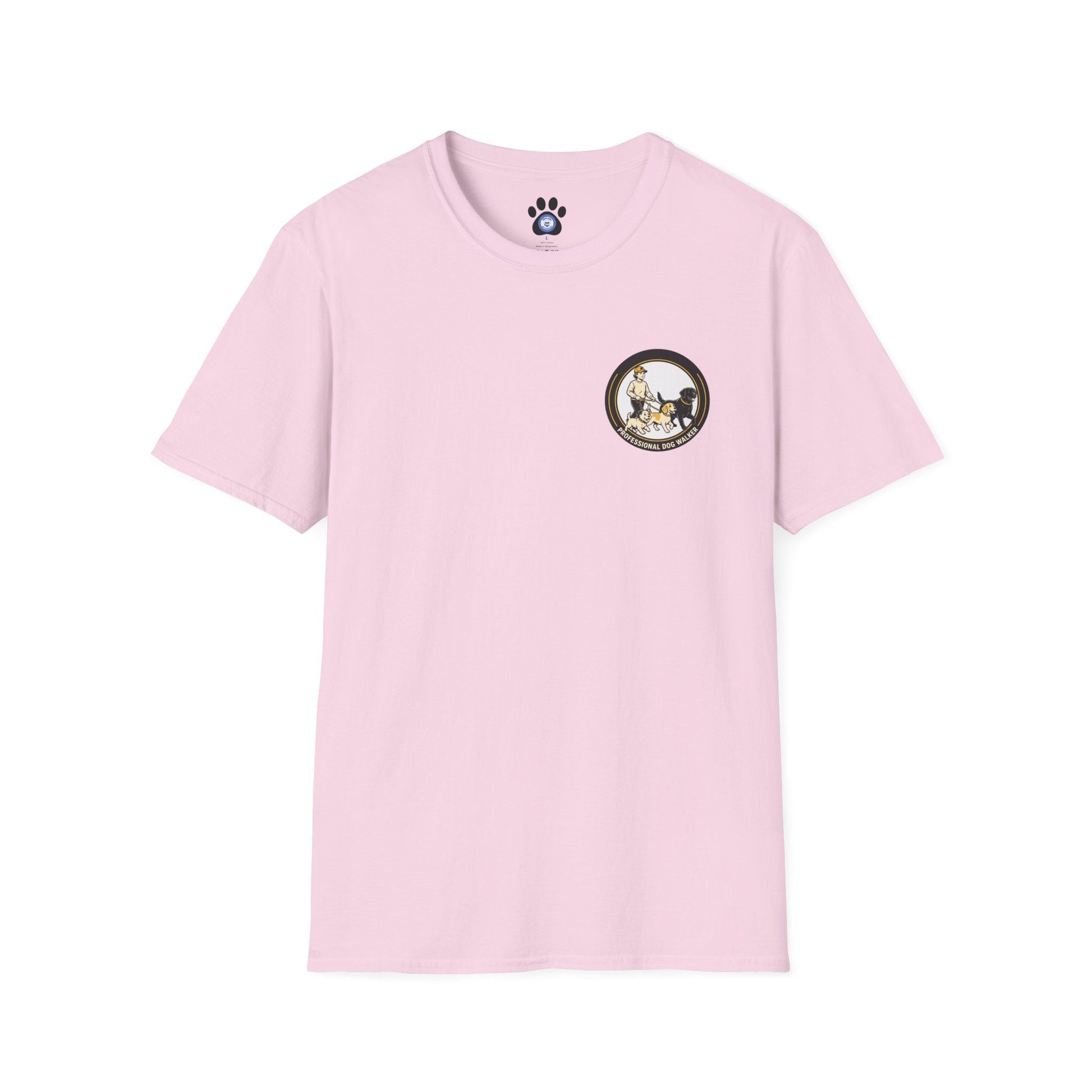 Black and white dog illustration on professional dog walker shirt by Skylaki Brand