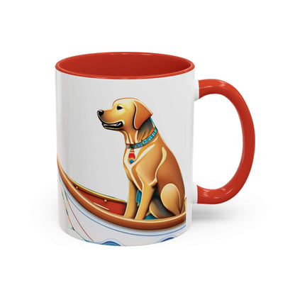 Nautical Dog Lover Coffee Mug with vibrant design and red handle.