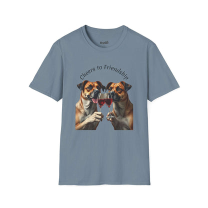 Cheers to Friendship Unisex Softstyle T-Shirt crafted from 100% ring-spun cotton
