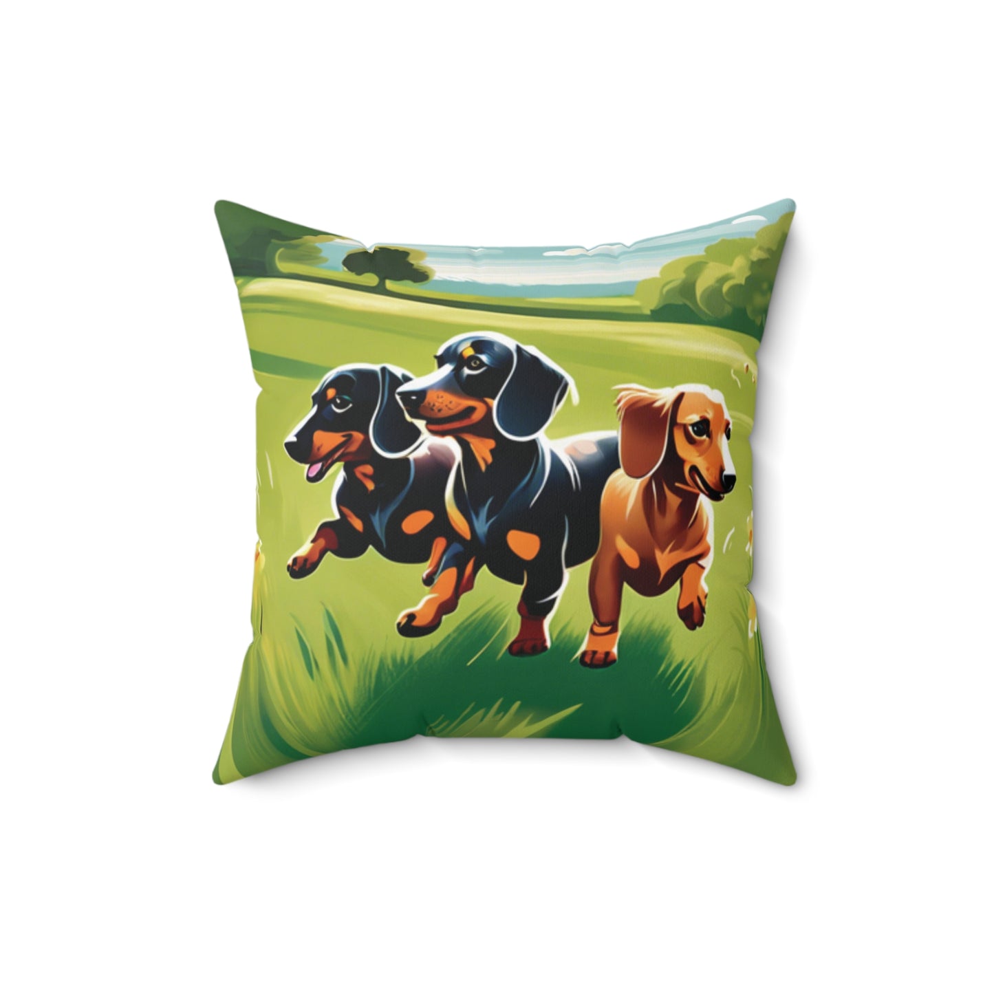 Playful Weiner Dogs Square Pillow