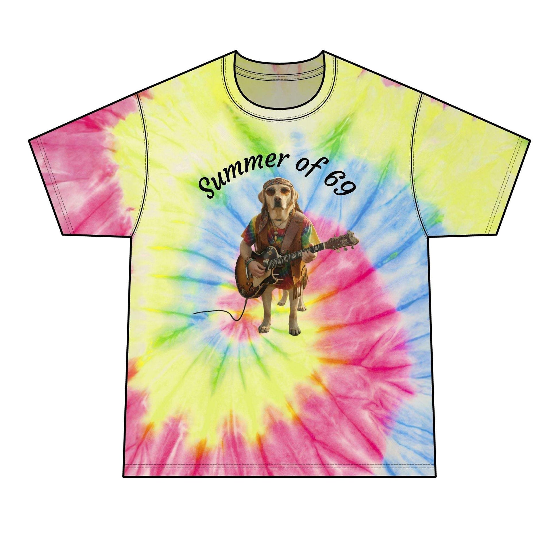 Men's Tie Dye Tee — Retro Guitar-Playing Dog Graphic Shirt