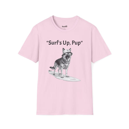 Surfing Dog T-Shirt — Playful Surf's Up, Pup Tee for Coastal Vibes