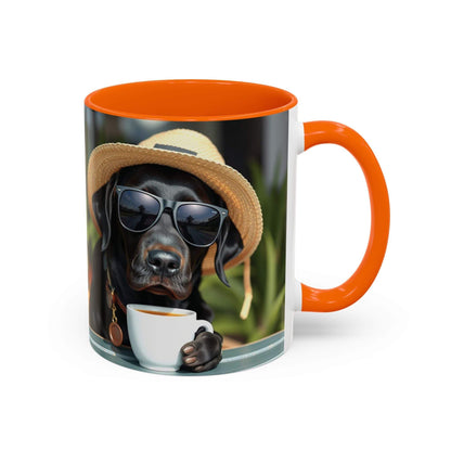 Coffee mug for dog lovers featuring a dog in sunglasses and a hat, 11/15oz sizes.