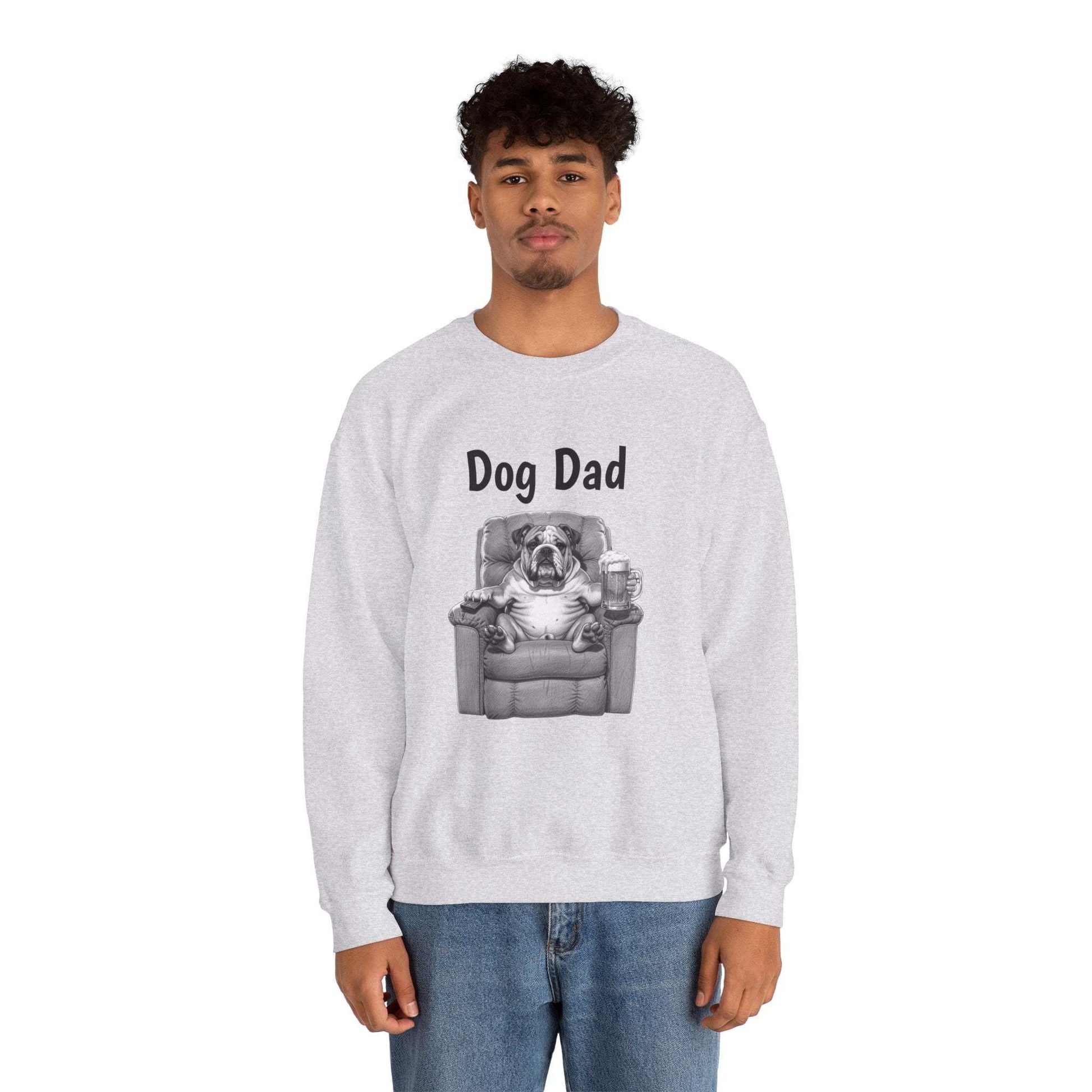 Dog Dad Sweatshirt – Funny Bulldog in Recliner Crewneck for Dog Lovers