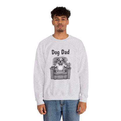 Dog Dad Sweatshirt – Funny Bulldog in Recliner Crewneck for Dog Lovers