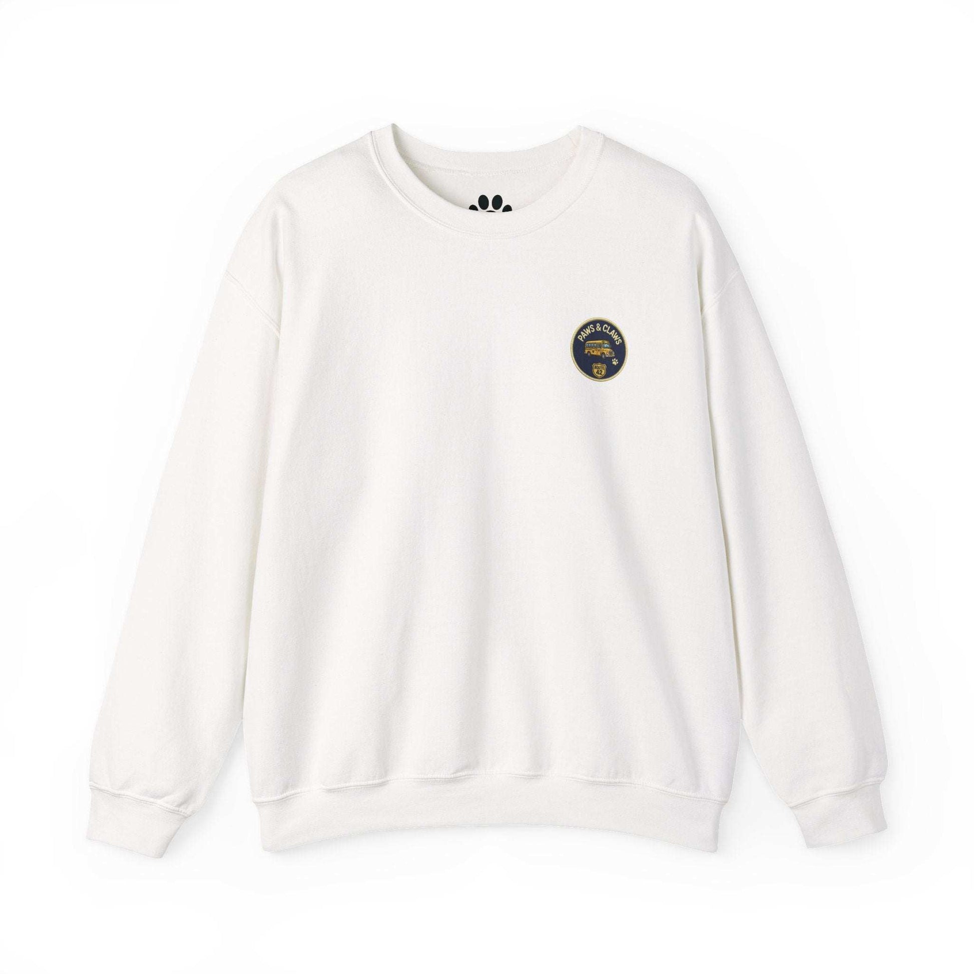 Unisex dog school bus sweatshirt with whimsical dog breeds design
