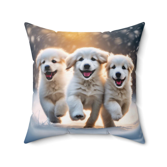 Three Pups Spun Polyester Square Pillow