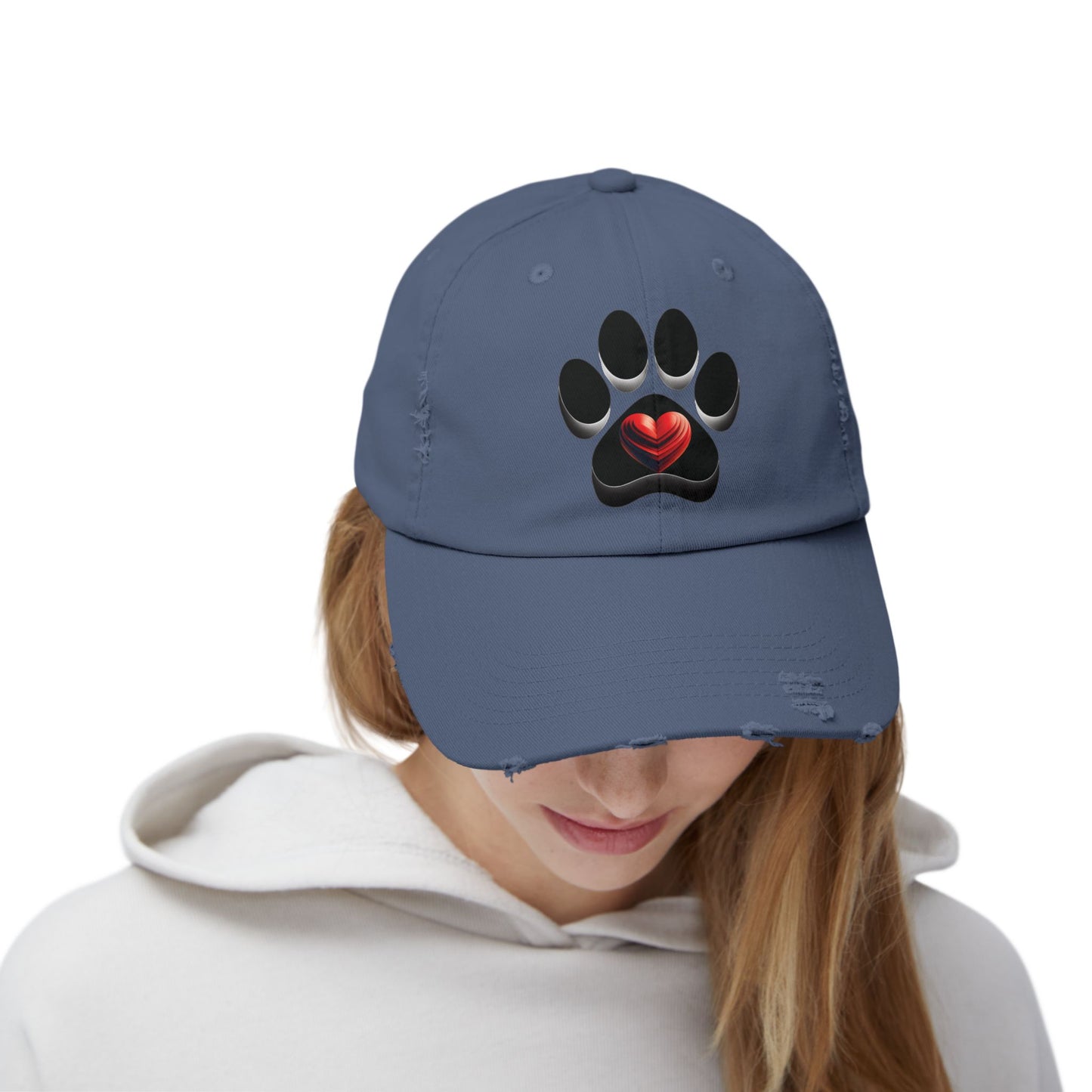 Paw Heart Unisex Distressed Cap