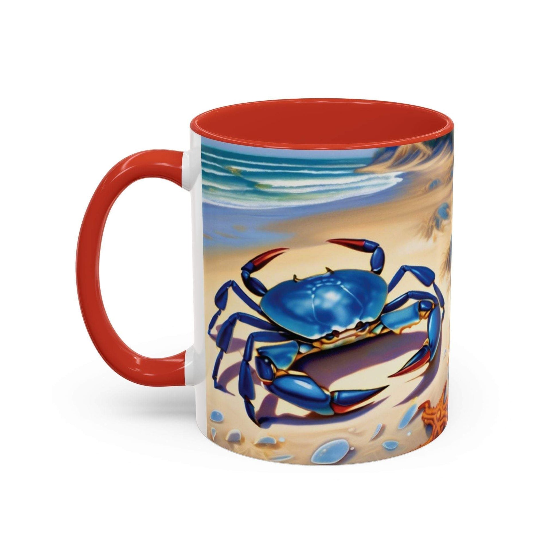 Coastal Crab Accent Coffee Mug with vibrant beach design for sea lovers.