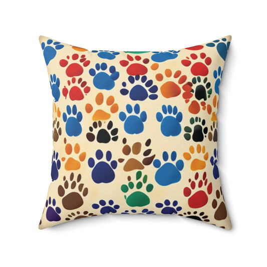 Paw Print Spun Polyester Square Pillow