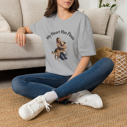 Dog Lover T-Shirt My Heart Has Paws graphic tee with tender dog embrace design on soft cotton fabric