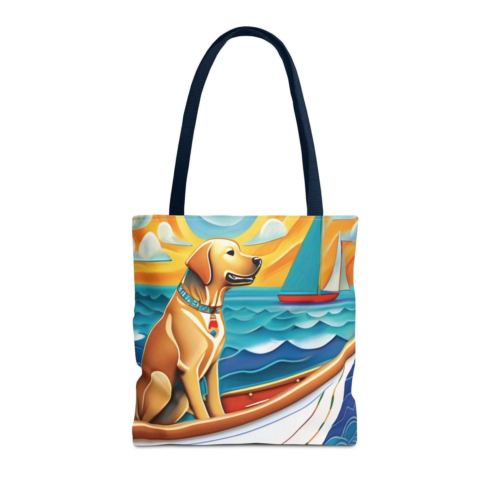 Sailing Dog Tote Bag with vibrant sailing dog design, perfect for pet lovers and outdoor enthusiasts.