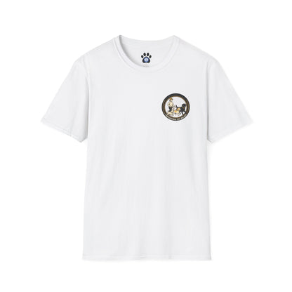 Professional Dog Walker Shirt Skylaki brand with black and white dog illustration on 100% cotton tee