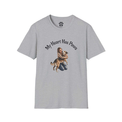 Dog Lover T-Shirt My Heart Has Paws soft cotton graphic tee with tender dog embrace design
