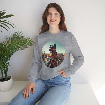 Crewneck Sweatshirt — 'Ride or Fetch' Motorcycle Dog Graphic