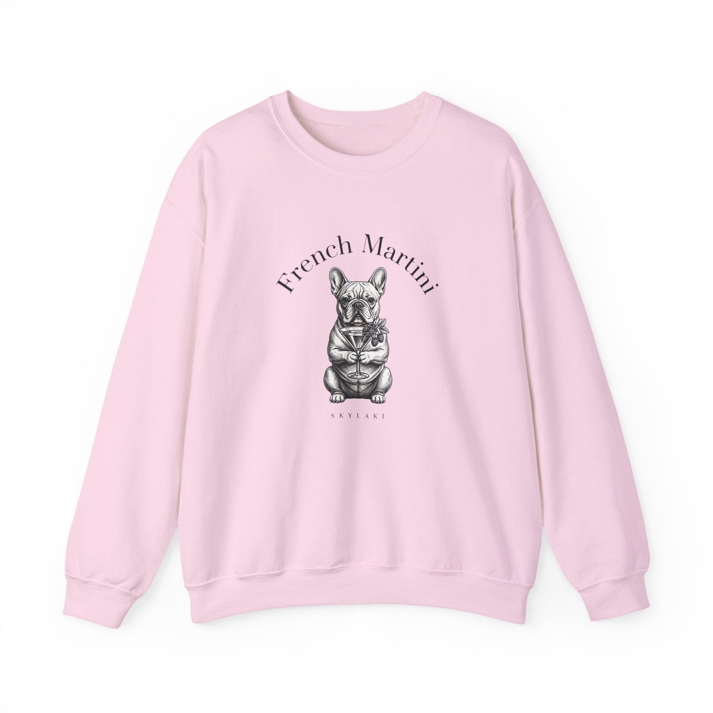 French Bulldog Martini sweatshirt with hand-drawn design on soft oversized crewneck