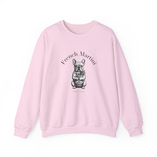 French Bulldog Martini sweatshirt with hand-drawn design on soft oversized crewneck