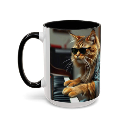 Cool Cat Musician Coffee Mug with cat playing piano design, ideal gift for cat lovers.
