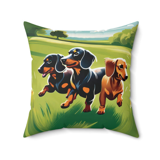 Playful Weiner Dogs Square Pillow