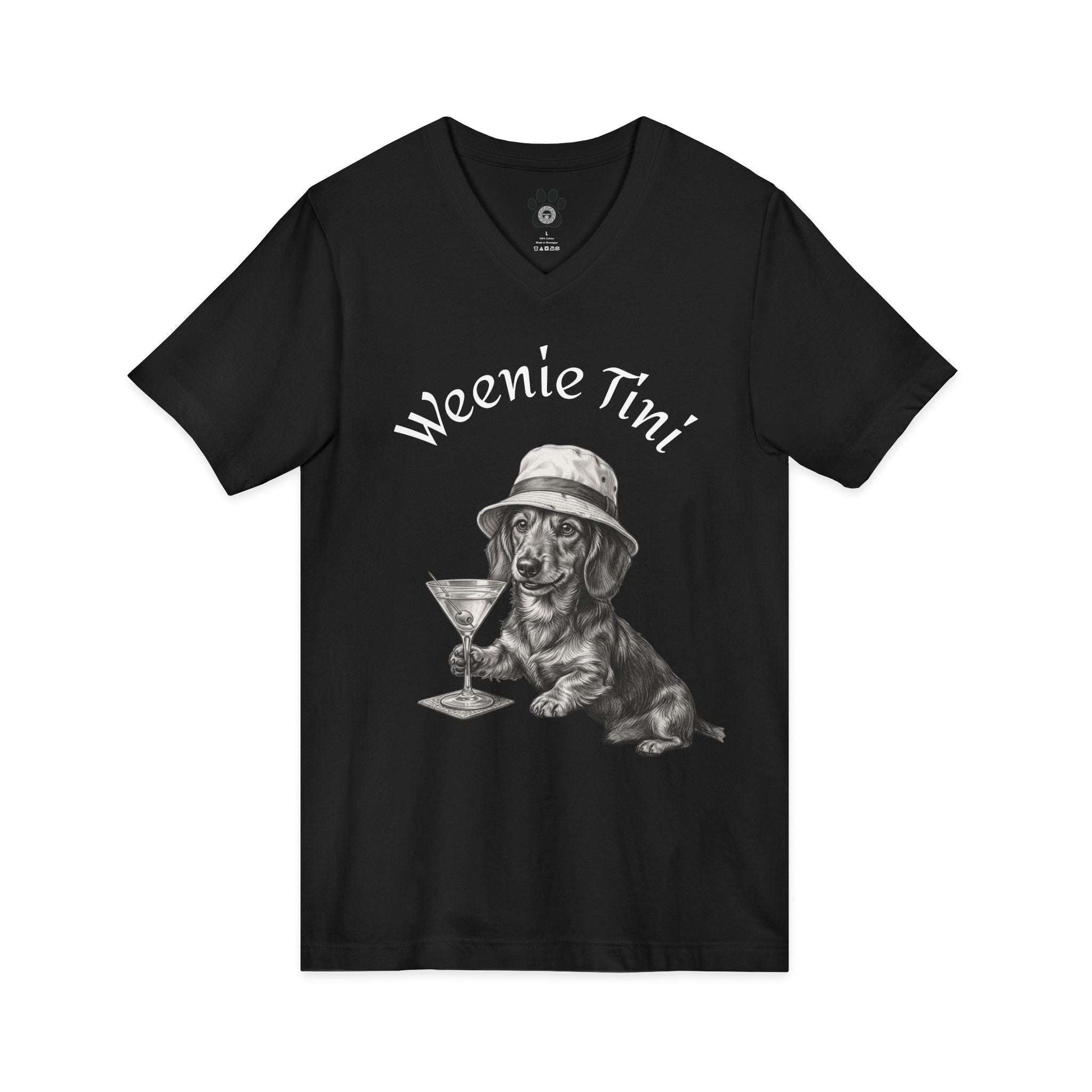 Weenie Tini Dachshund shirt by Skylaki featuring cute dachshund with martini glass on soft V-neck tee