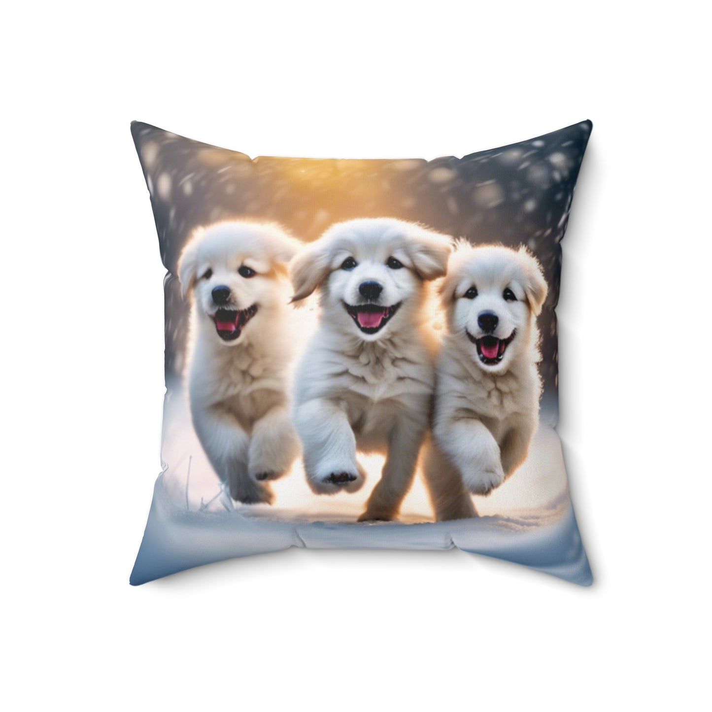 Three Pups Spun Polyester Square Pillow