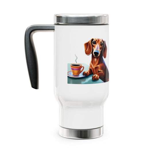 Doxie Steel Travel Mug with Handle, 14oz