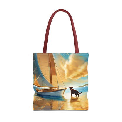 Tote Bag with Sailing Adventure Design and Dog, Perfect for Nature Lovers