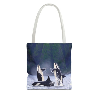 Eco-friendly tote bag with orca whale design, ideal for shopping and casual outings.