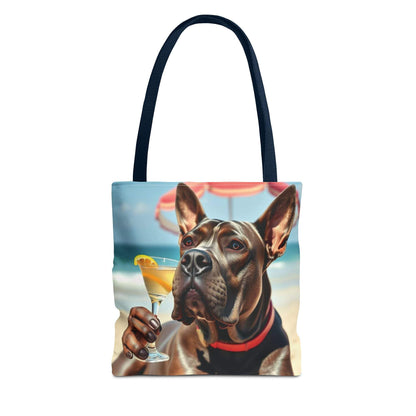 Cool Dog Tote Bag featuring a playful dog with a drink, perfect for pet lovers and beach days.