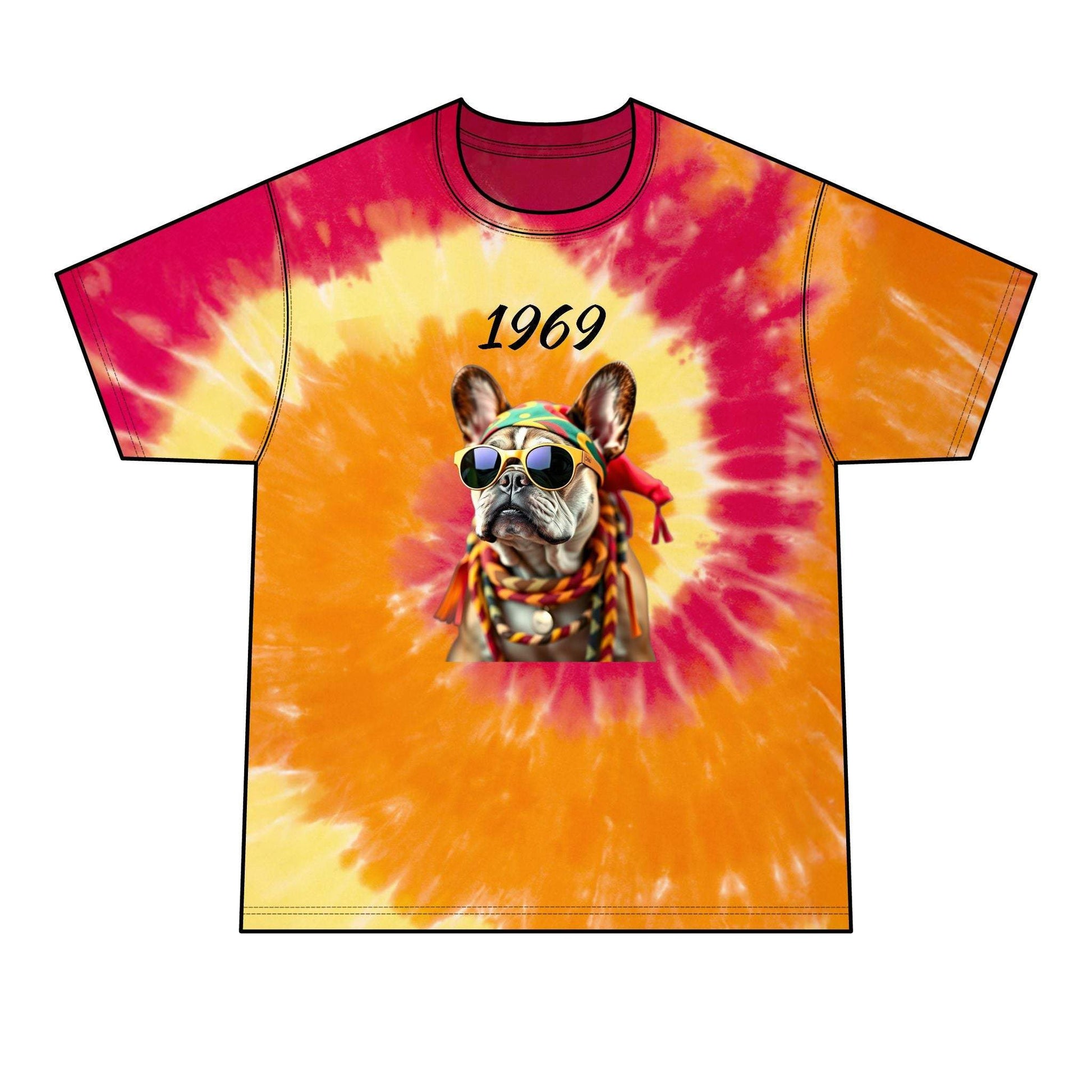 Men's Tie-Dye Tee - Retro Hippie French Bulldog Graphic T-Shirt