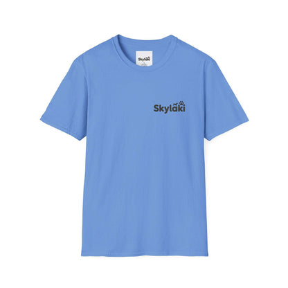 Unisex Softstyle T-Shirt in blue with minimalist design, made from soft ring-spun cotton, ideal for casual wear.