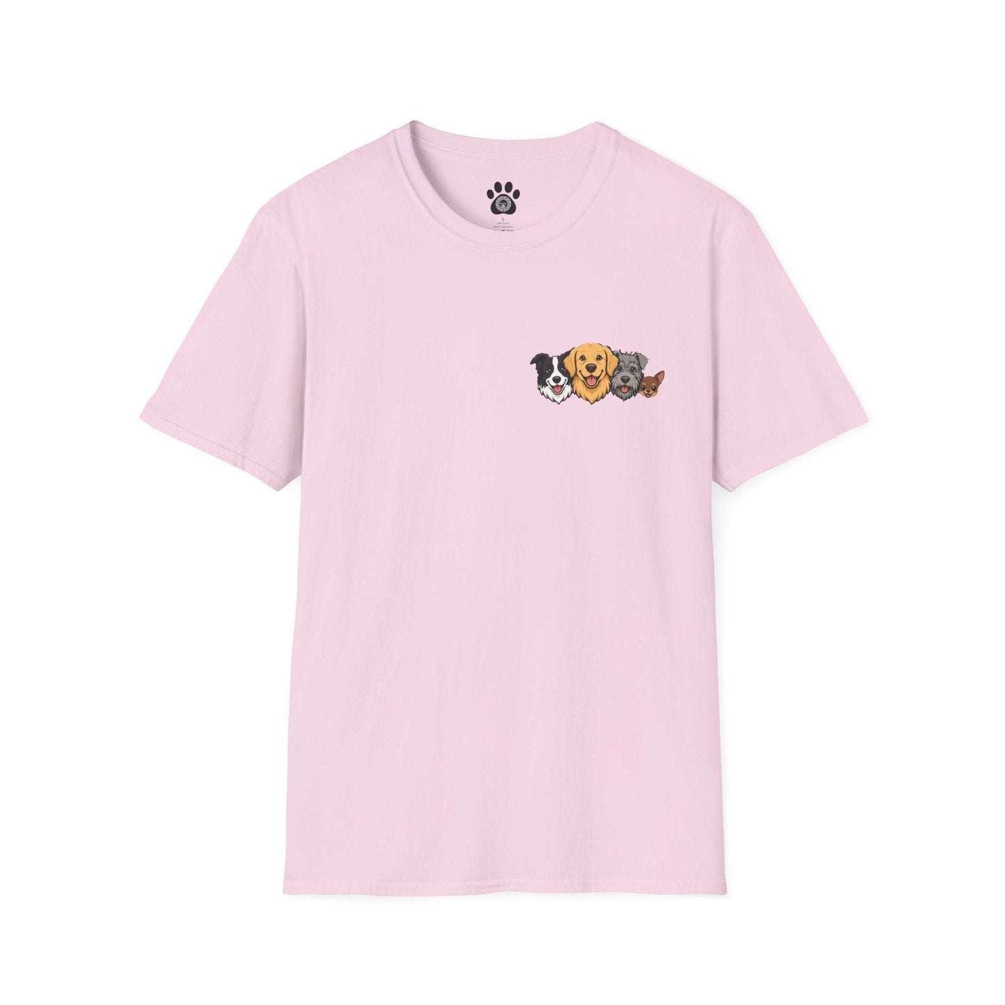 I Let The Dogs Out funny dog shirt with paw print and curved text on soft breathable cotton tee
