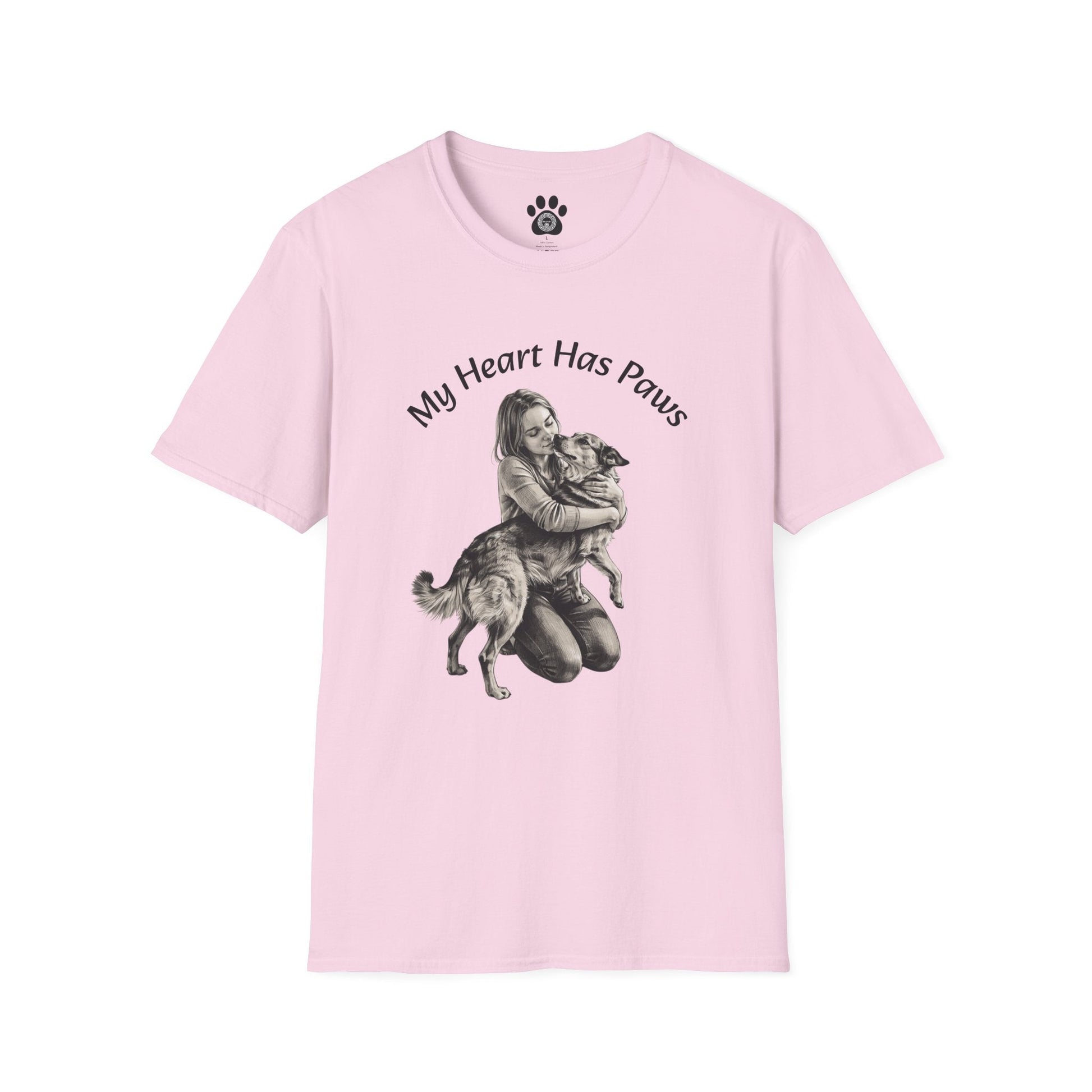 Paws T-Shirt with My Heart Has Paws dog lover graphic on soft lightweight cotton tee