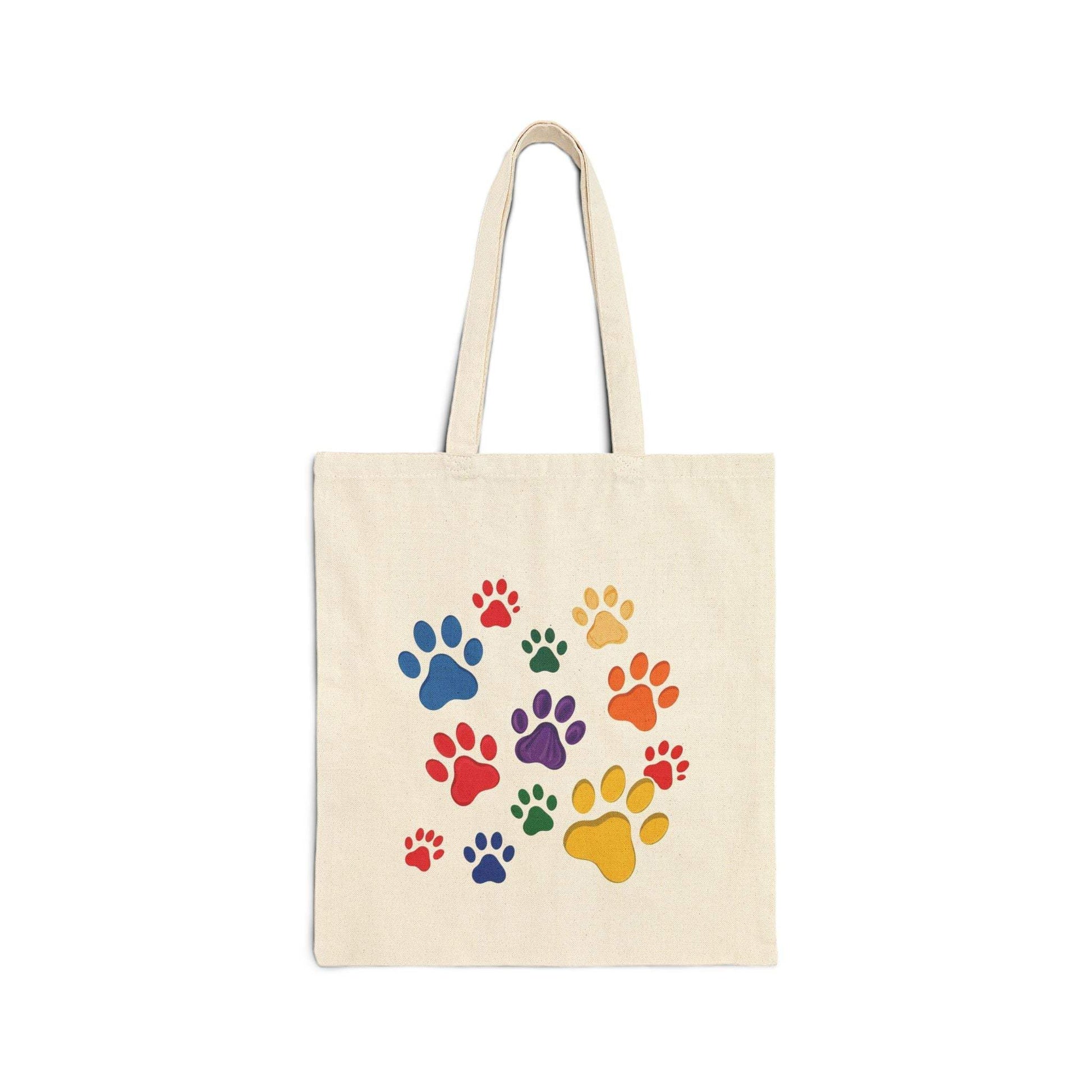 Canvas Tote Bag — Colorful Rainbow Paw Prints for Pet Lovers