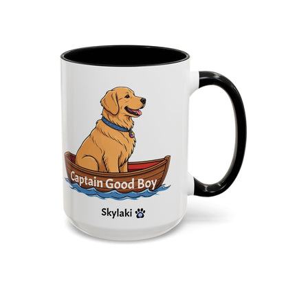 Ceramic Captain Good Boy dog boat mug with golden retriever illustration