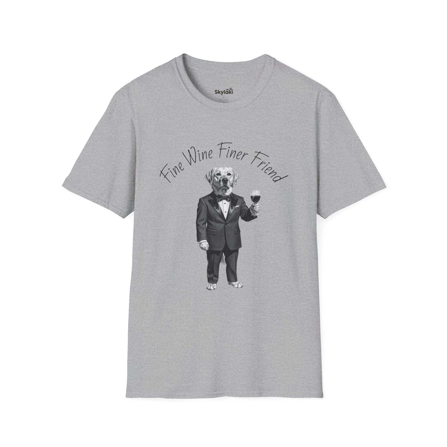 Wine Lover Dog T Shirt — "Fine Wine, Finer Friend" Graphic Tee
