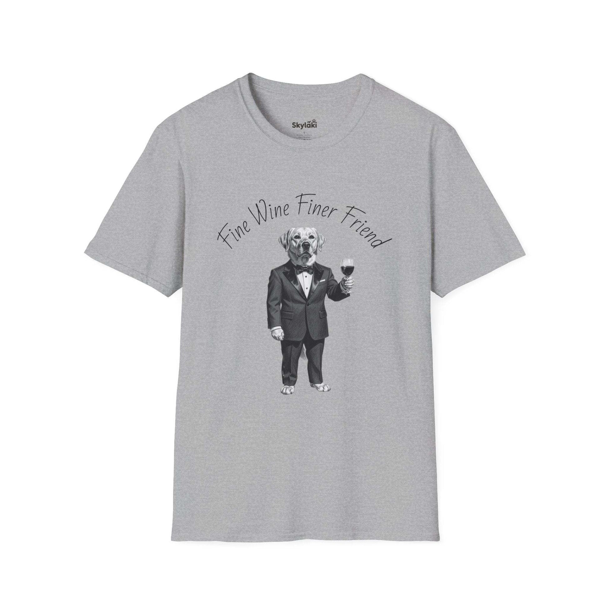 Wine Lover Dog T Shirt — "Fine Wine, Finer Friend" Graphic Tee
