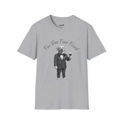 Wine Lover Dog T Shirt — "Fine Wine, Finer Friend" Graphic Tee