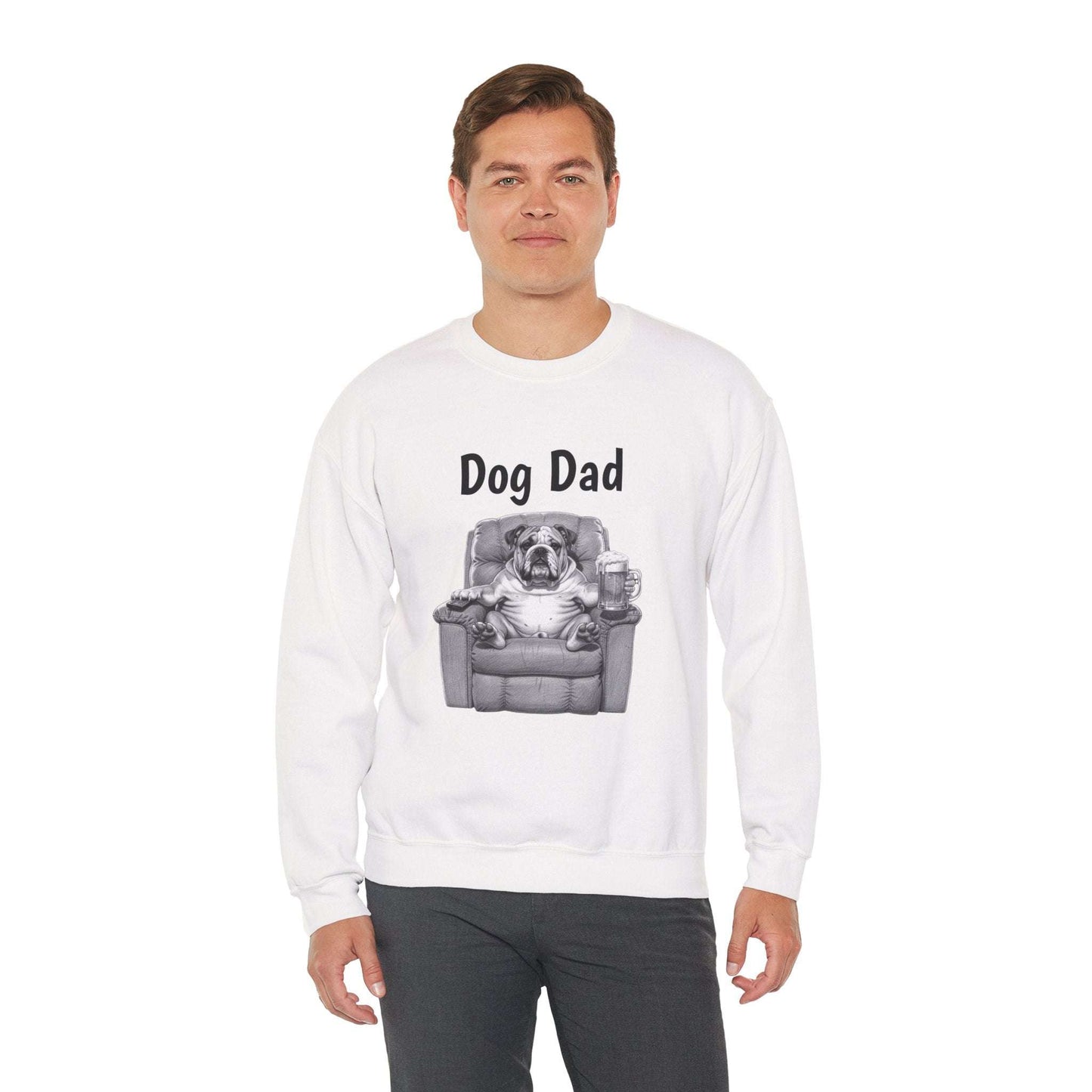 Dog Dad Sweatshirt – Funny Bulldog in Recliner Crewneck for Dog Lovers