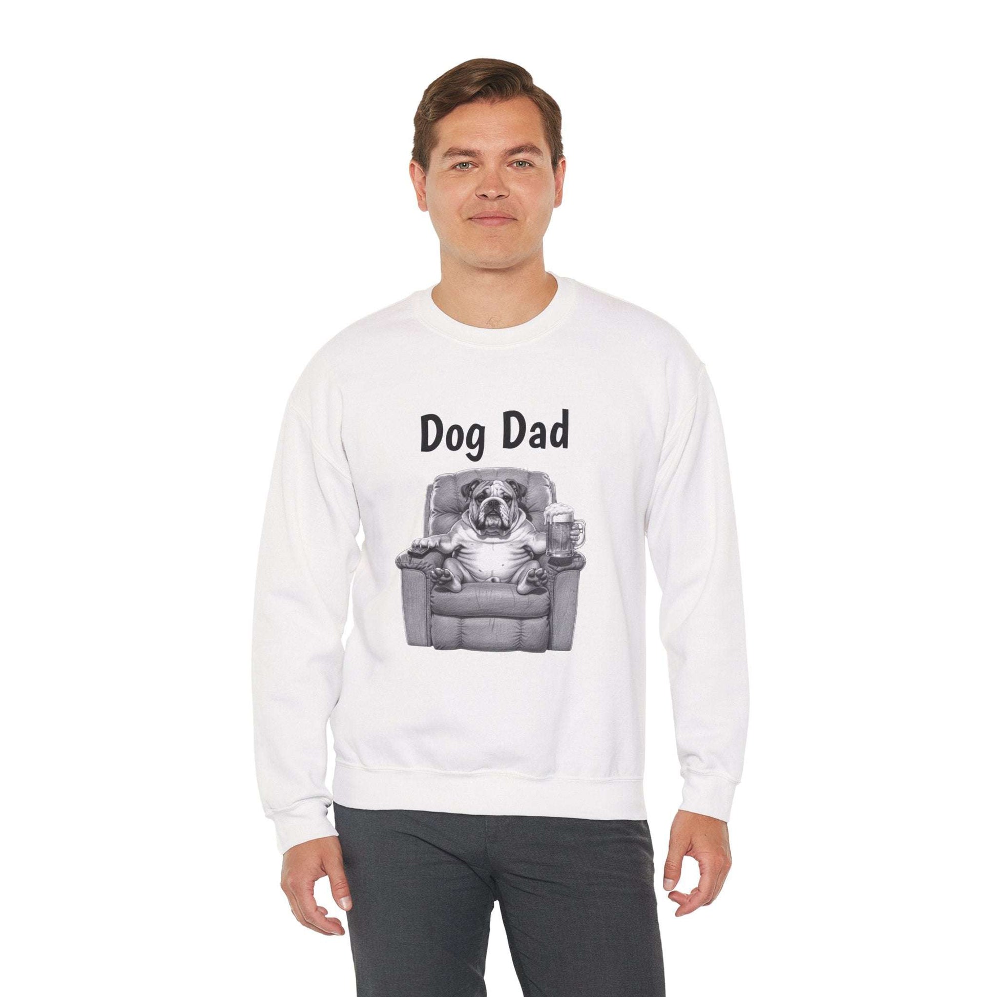 Dog Dad Sweatshirt – Funny Bulldog in Recliner Crewneck for Dog Lovers