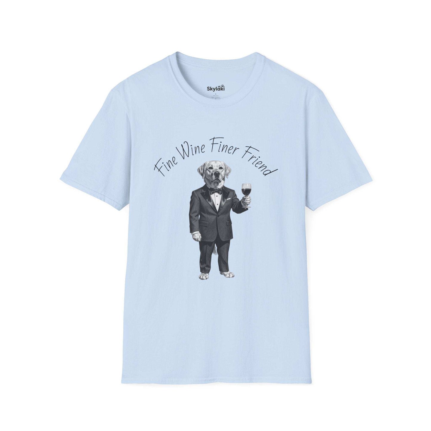 Wine Lover Dog T Shirt — "Fine Wine, Finer Friend" Graphic Tee