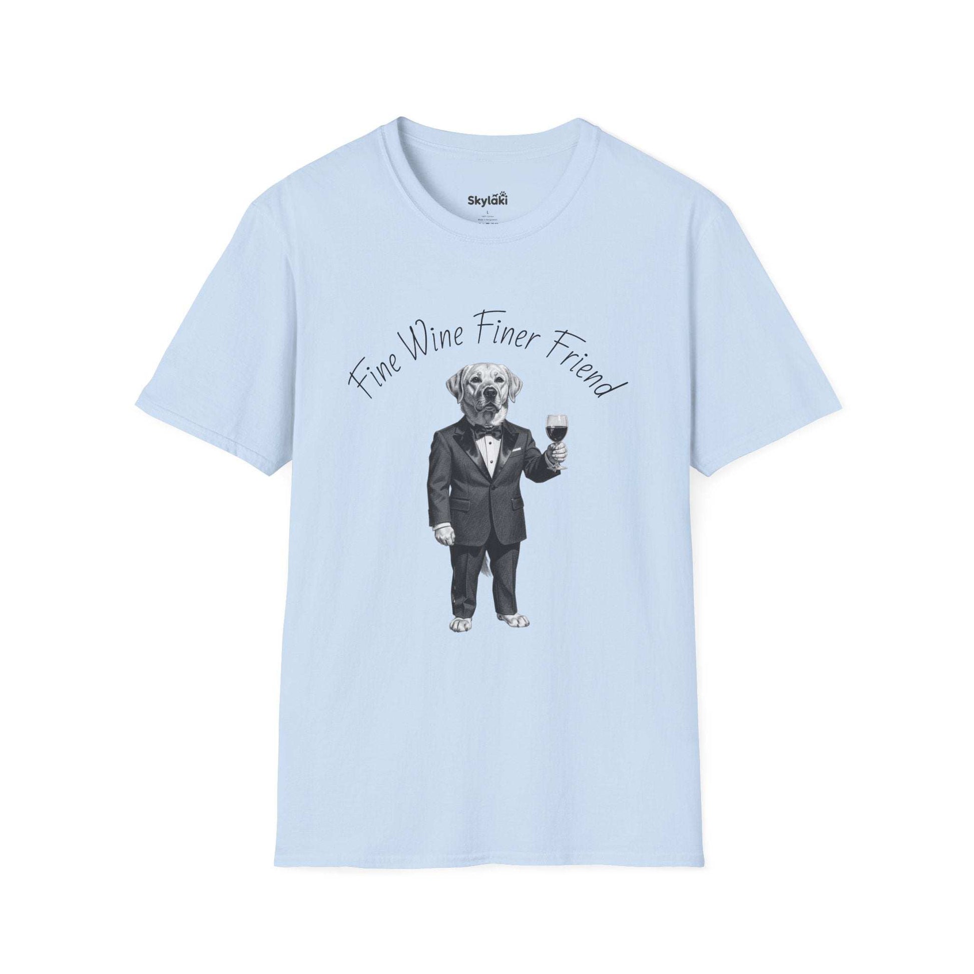 Wine Lover Dog T Shirt — "Fine Wine, Finer Friend" Graphic Tee